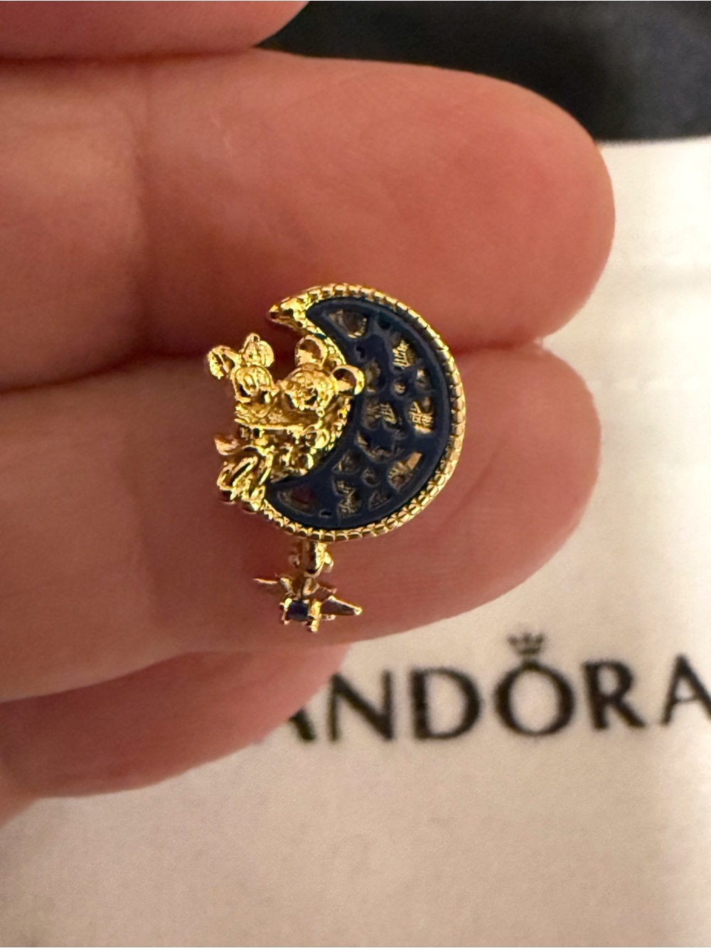 Gold and Navy Moon Bear Dangle Charm - Women Jewelry